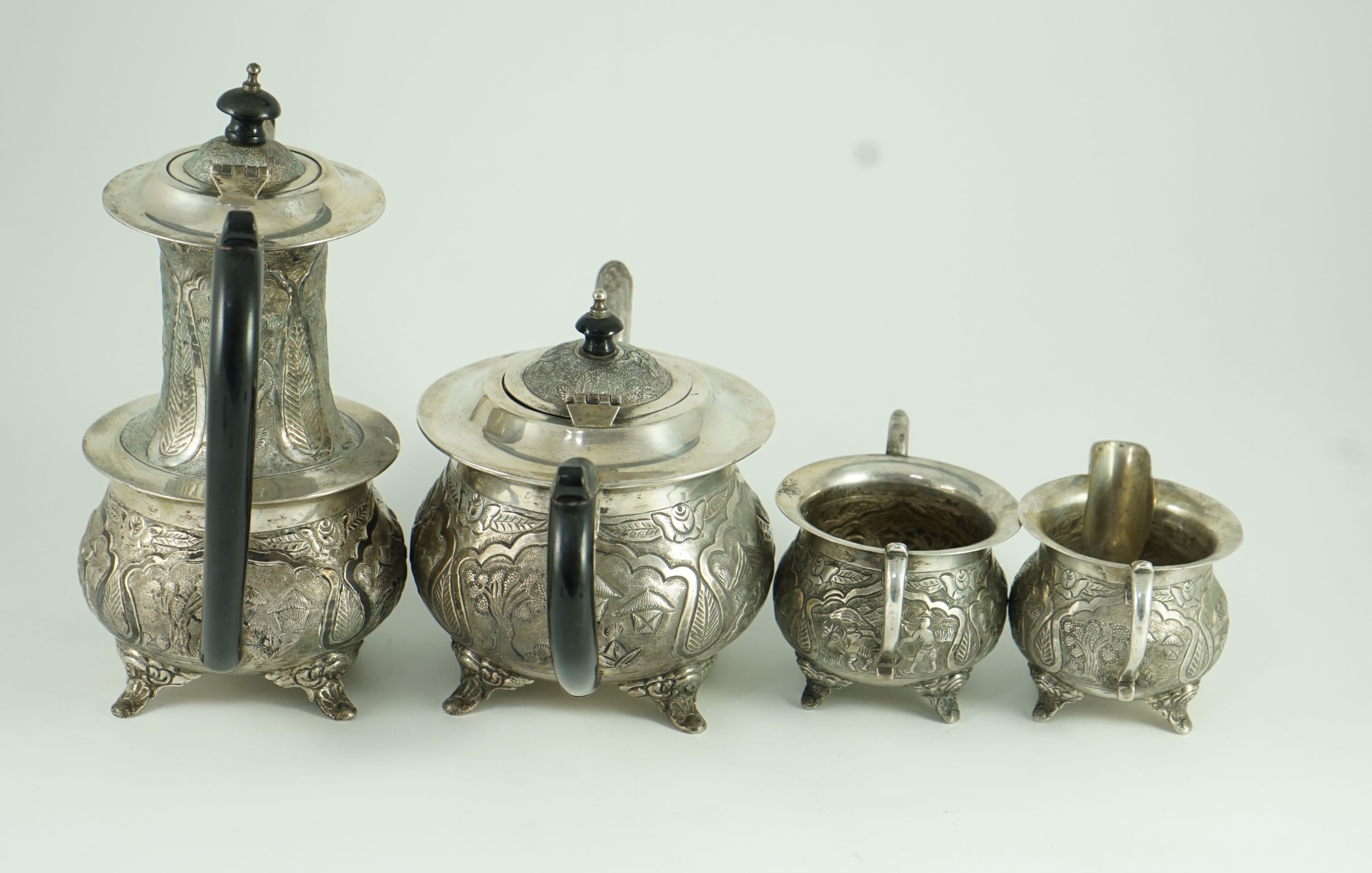 A 20th century Indian four piece silver tea and coffee service